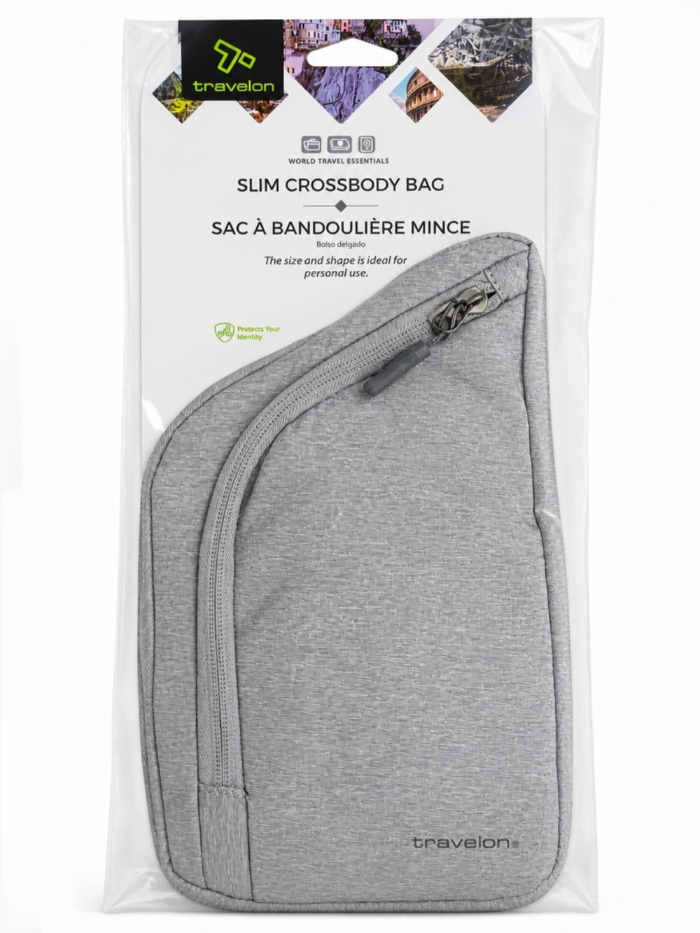 Travelon World Travel Essentials Slim Crossbody Bag in gray heather